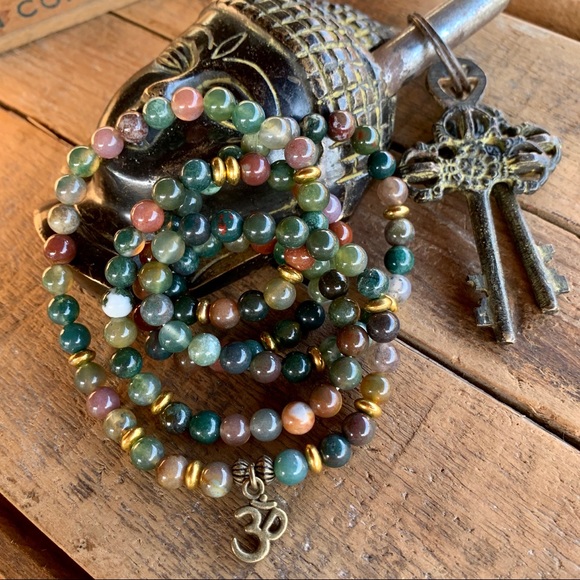 fire monkey Jewelry - ✨INDIAN AGATE STONE BEAD MALA W/CHARM 6mm✨